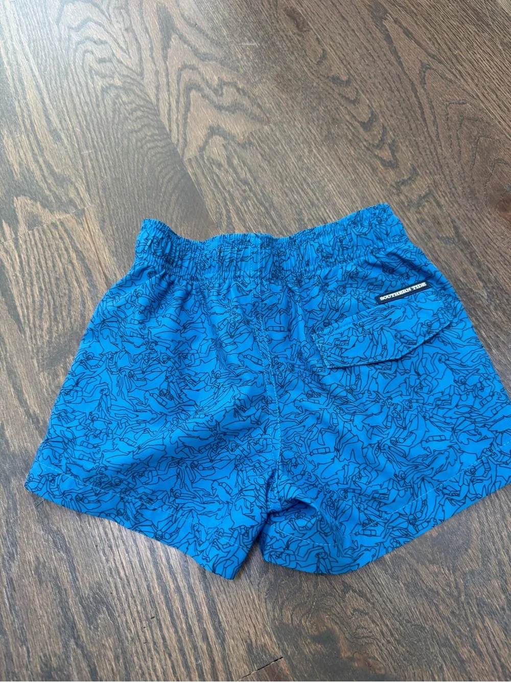 Boy’s Blue Printed Swim Shorts with Red Drawstring